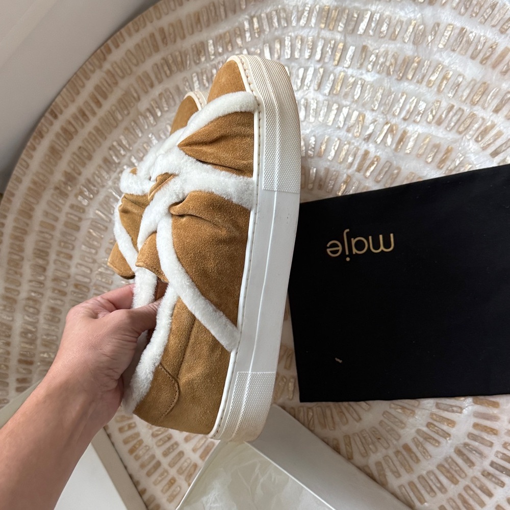 NWOT MAJE Tan and White Faux Fur Sneakers - Picture 8 of 8